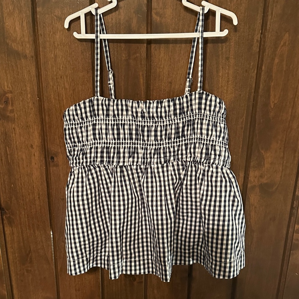 abercrombie kids Navy and White Gingham Smocked Tank Top